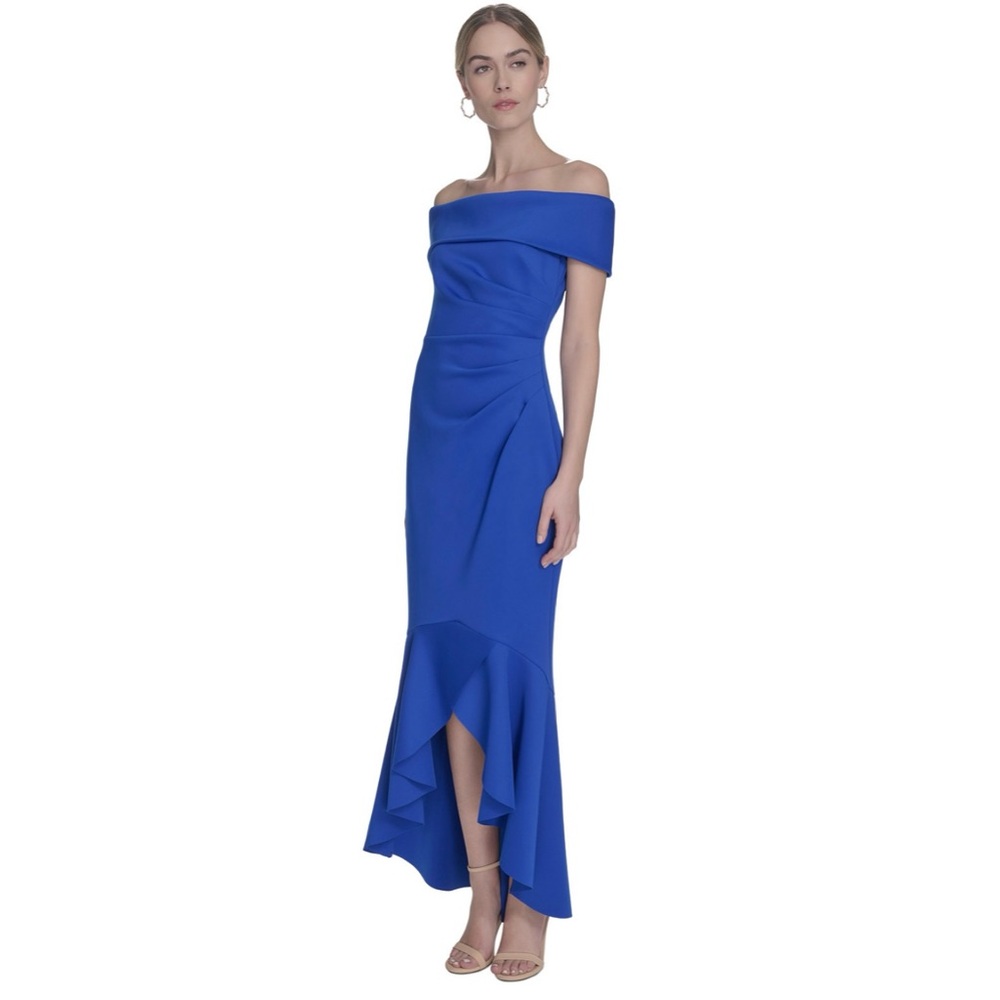 Chic Royal Blue Off-Shoulder High Low Dress
